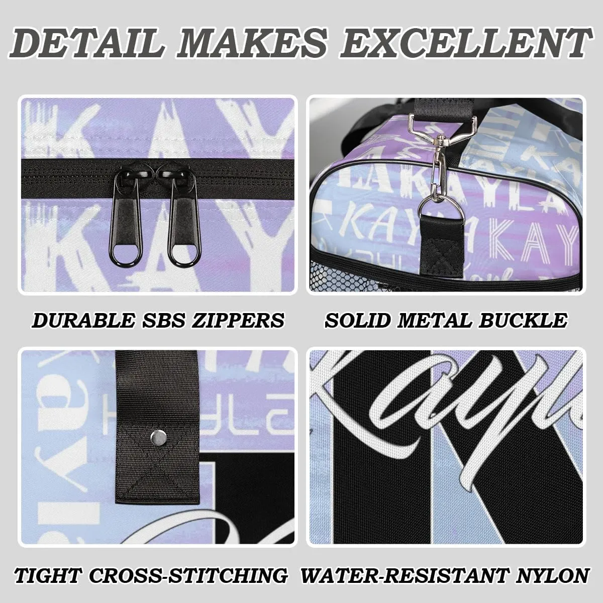 Custom Travel Bag, Personalized Duffle Bag with Initials Name, Sports Dance Gym Tote Bags Weekender Overnight Bag for Women Men, Gradient Blue-Purple
