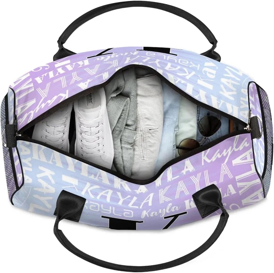 Custom Travel Bag, Personalized Duffle Bag with Initials Name, Sports Dance Gym Tote Bags Weekender Overnight Bag for Women Men, Gradient Blue-Purple