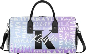 Custom Travel Bag, Personalized Duffle Bag with Initials Name, Sports Dance Gym Tote Bags Weekender Overnight Bag for Women Men, Gradient Blue-Purple