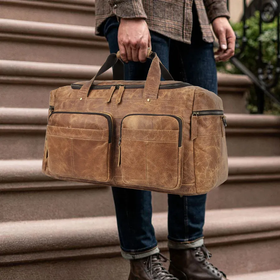 Custom Vintage Leather Duffle Bag - Handcrafted Travel Bag