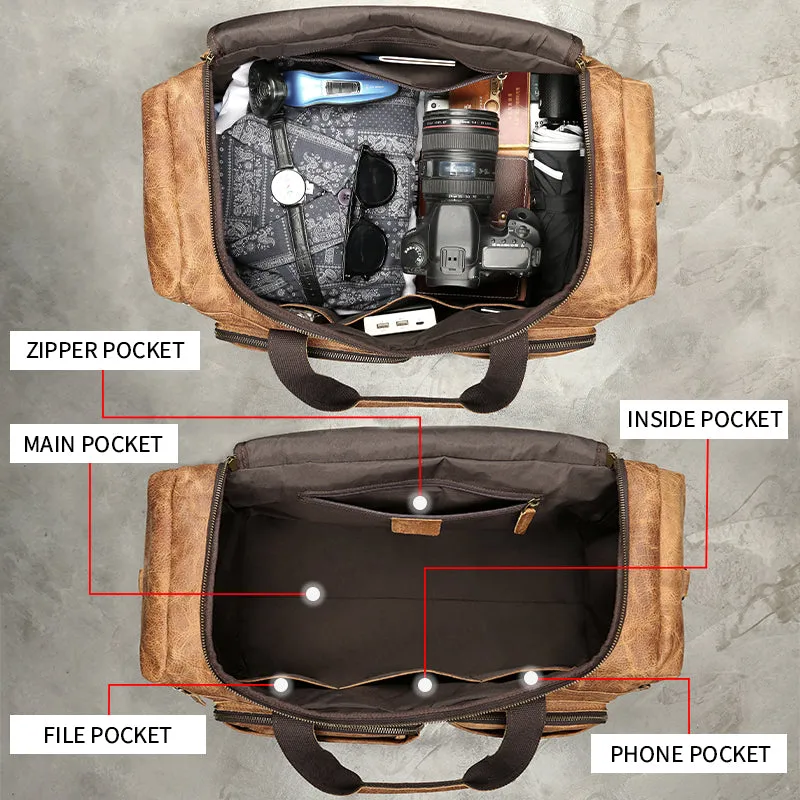 Custom Vintage Leather Duffle Bag - Handcrafted Travel Bag