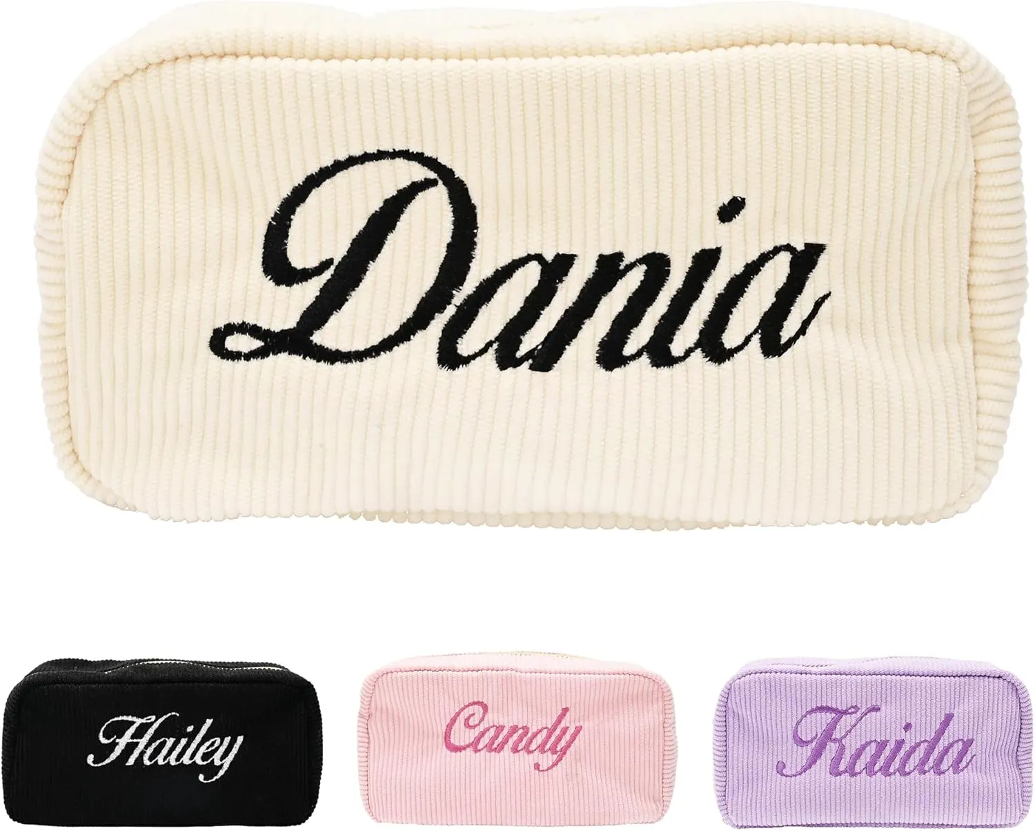 Customizable Embroidery Makeup Bag With Name, Personalized Makeup Stuff for Women, Corduroy soft Pencil/Makeup Case Organizer for Gifts, Travel and Dorm Essentials, Portable Carry-On