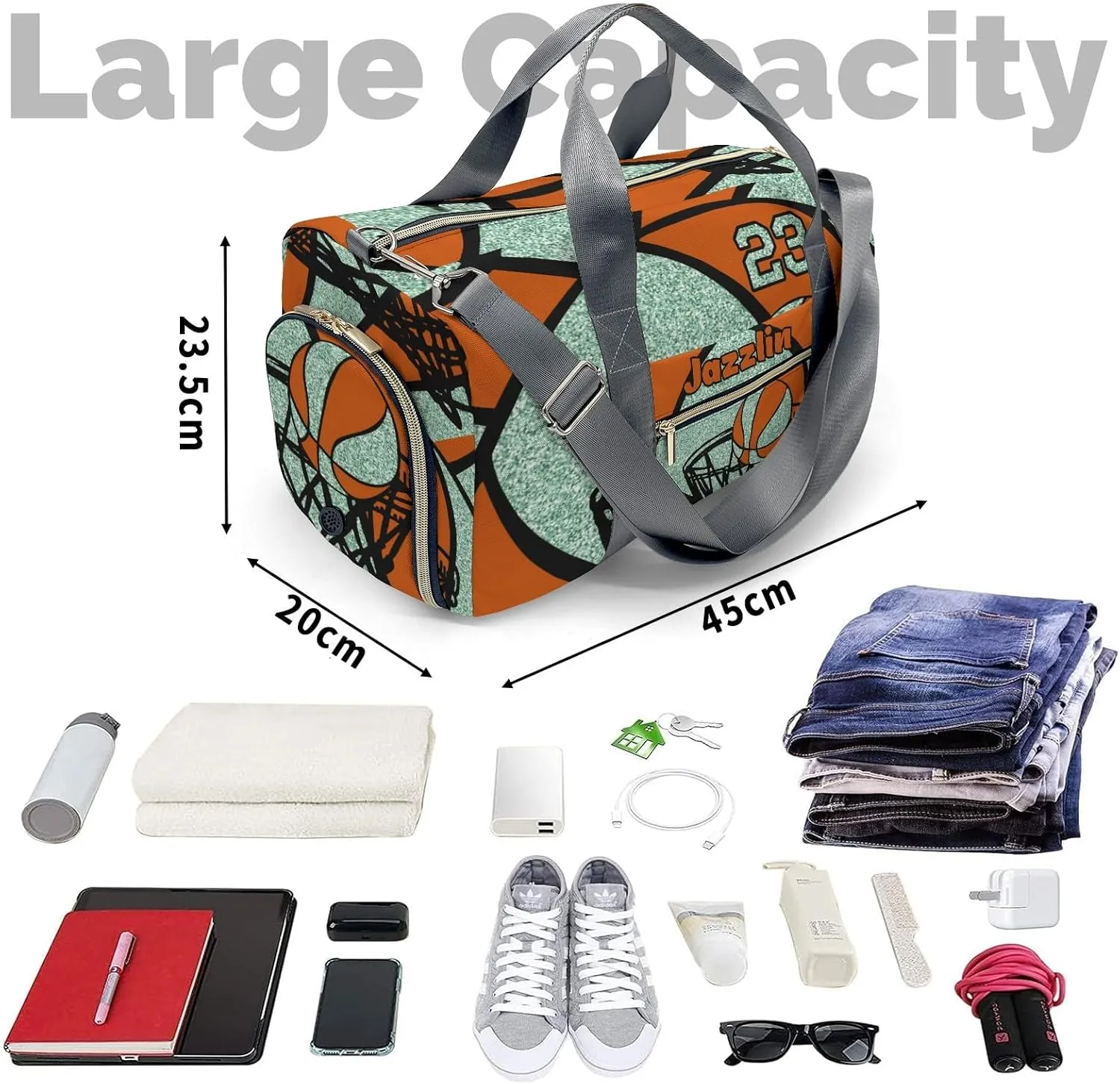 Custon Name Basketball Gym Mint Gym Sport Yoga Duffel Bag Sport Player Travel Bag,Sport Gym Bag Personalized Gift for Travel Hand Bag Carry on Bag
