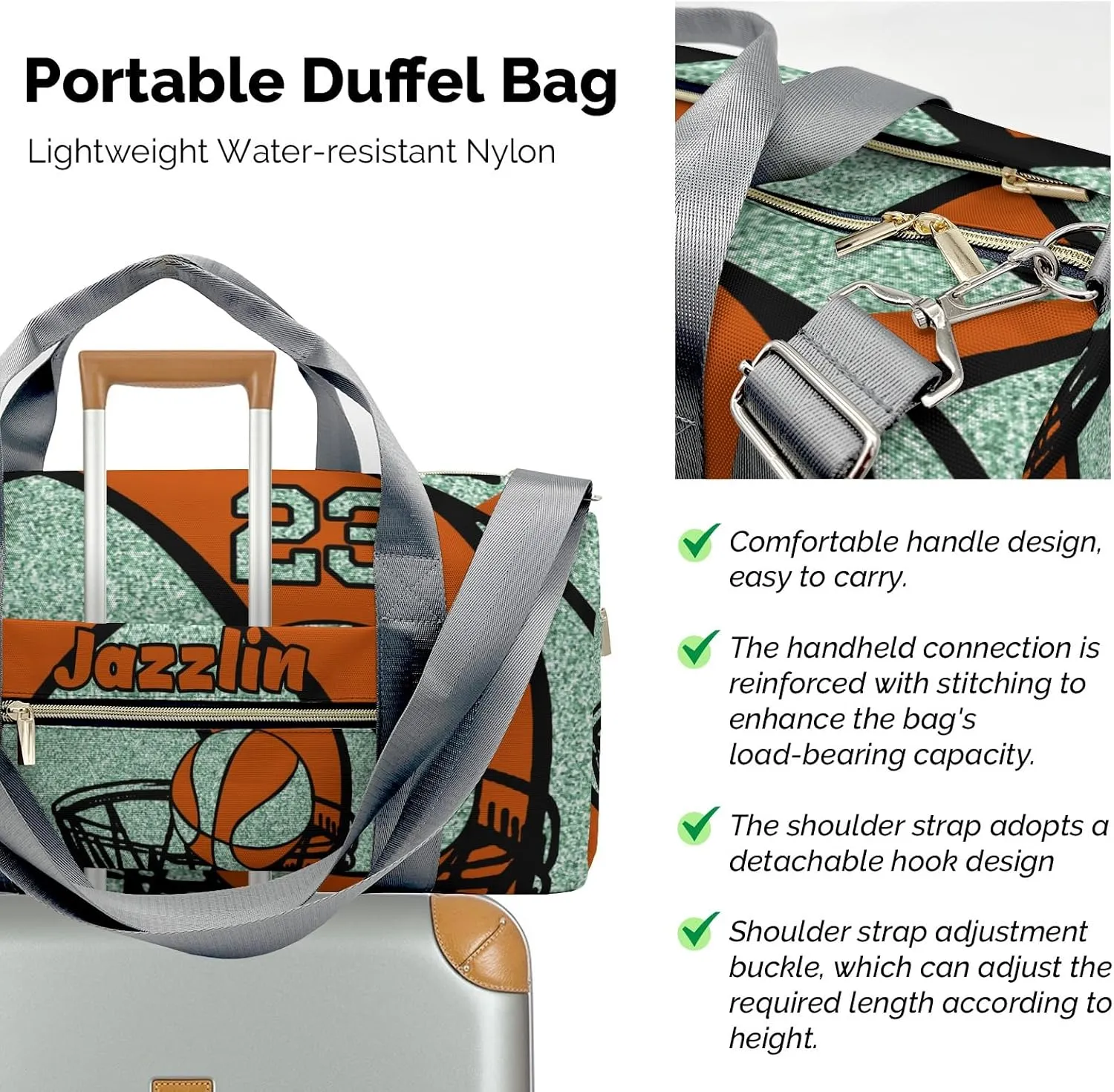 Custon Name Basketball Gym Mint Gym Sport Yoga Duffel Bag Sport Player Travel Bag,Sport Gym Bag Personalized Gift for Travel Hand Bag Carry on Bag