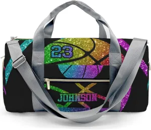 Custon Name Basketball Rainbow Gym Sport Yoga Duffel Bag Sport Player Travel Bag,Sport Gym Bag Personalized Gift for Travel Hand Bag Carry on Bag
