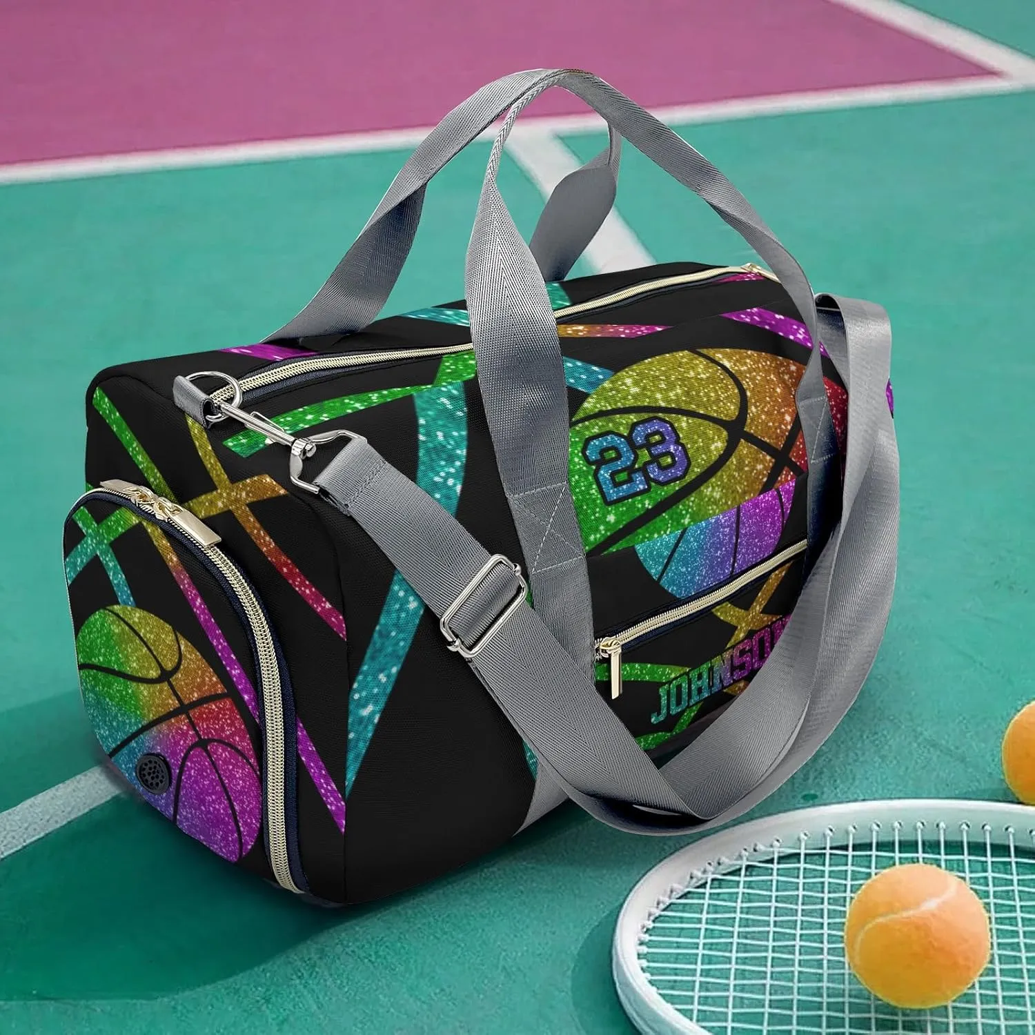 Custon Name Basketball Rainbow Gym Sport Yoga Duffel Bag Sport Player Travel Bag,Sport Gym Bag Personalized Gift for Travel Hand Bag Carry on Bag
