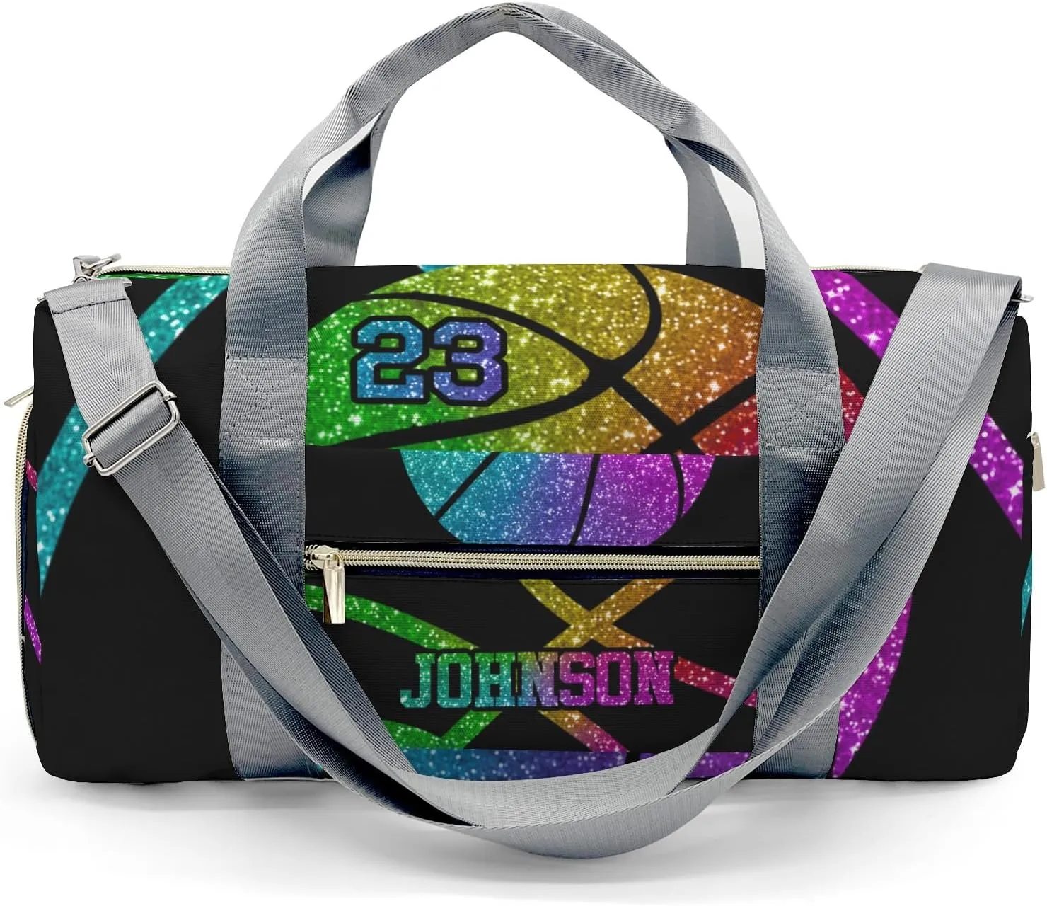 Custon Name Basketball Rainbow Gym Sport Yoga Duffel Bag Sport Player Travel Bag,Sport Gym Bag Personalized Gift for Travel Hand Bag Carry on Bag