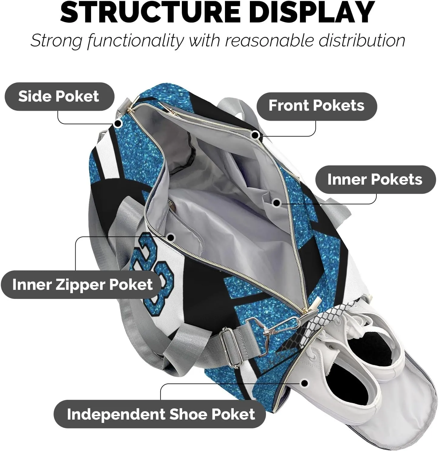 Custon Name Gym Soccer Ball Ocean Blue Gym Sport Yoga Duffel Bag Sport Player Travel Bag,Sport Gym Bag Personalized Gift for Women Men Travel Hand Bag Carry on Bag