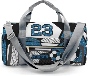 Custon Name Gym Soccer Ball Ocean Blue Gym Sport Yoga Duffel Bag Sport Player Travel Bag,Sport Gym Bag Personalized Gift for Women Men Travel Hand Bag Carry on Bag