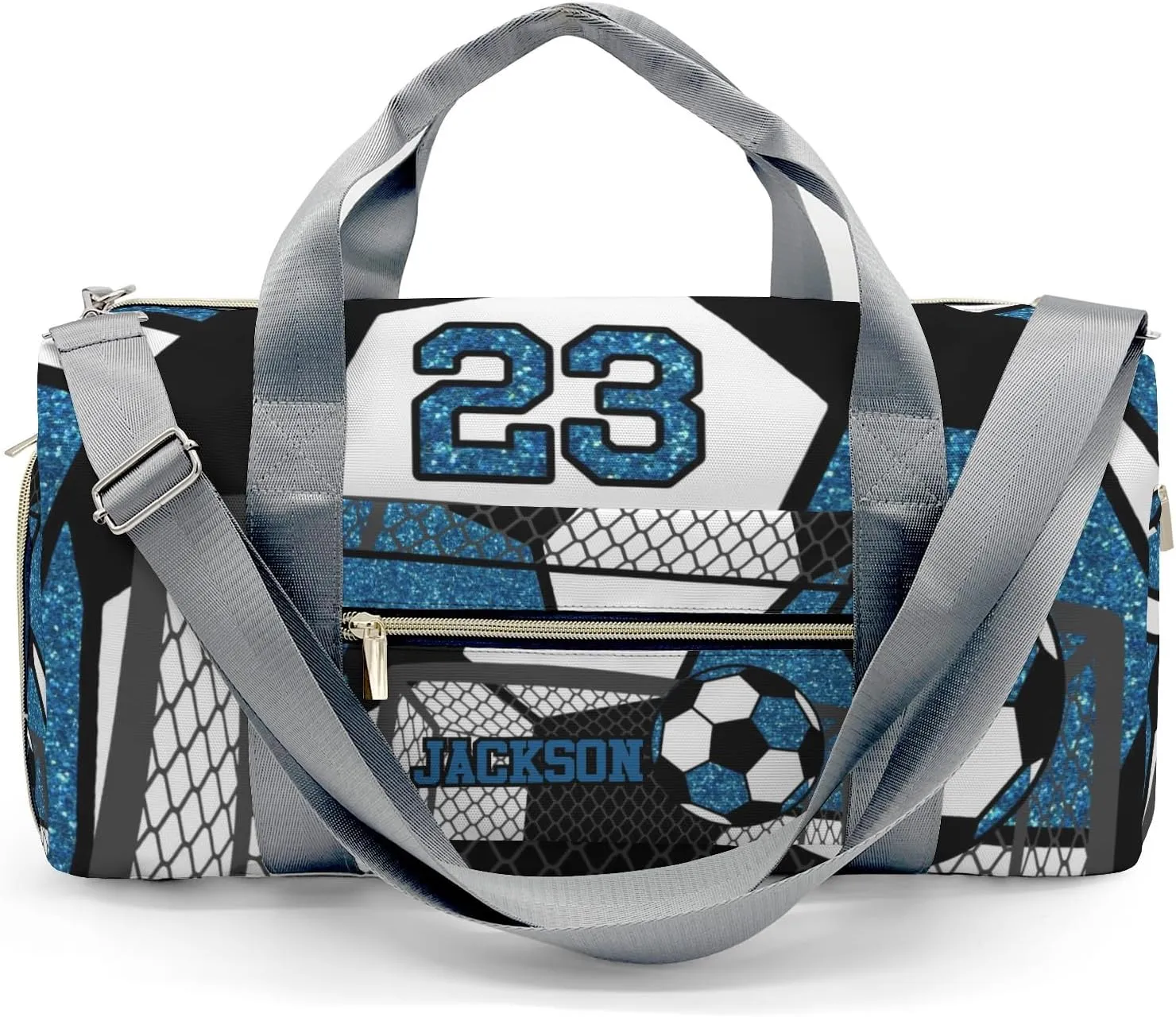 Custon Name Gym Soccer Ball Ocean Blue Gym Sport Yoga Duffel Bag Sport Player Travel Bag,Sport Gym Bag Personalized Gift for Women Men Travel Hand Bag Carry on Bag