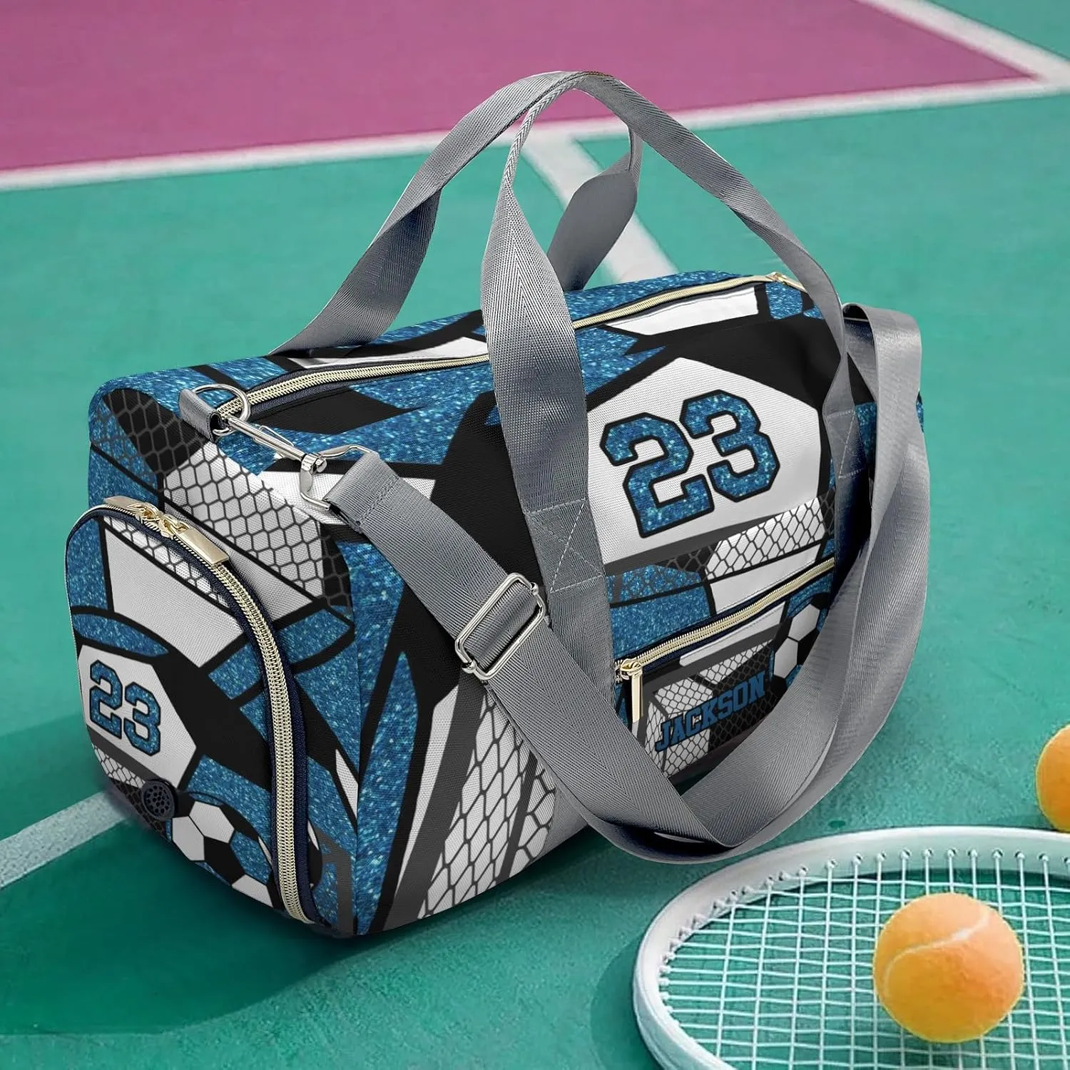 Custon Name Gym Soccer Ball Ocean Blue Gym Sport Yoga Duffel Bag Sport Player Travel Bag,Sport Gym Bag Personalized Gift for Women Men Travel Hand Bag Carry on Bag