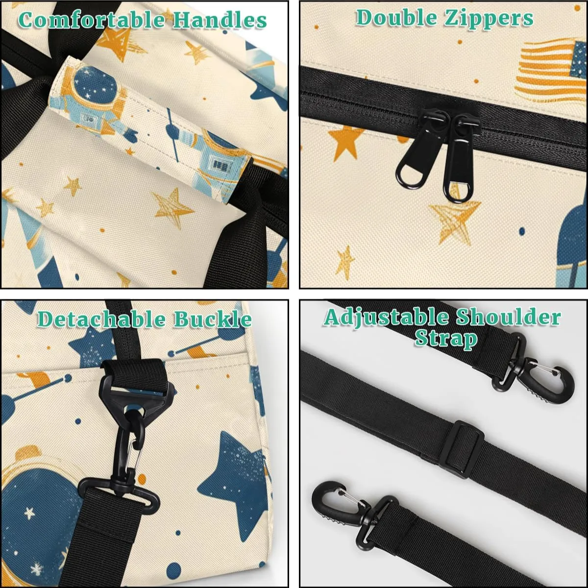 Cute Astronaut Boys Girls Gym Bag Dance Perform Training Duffel Bags Weekender Carry-On Tote Luggage Bag Ideal for School Practice or Overnight Trips Cute Space