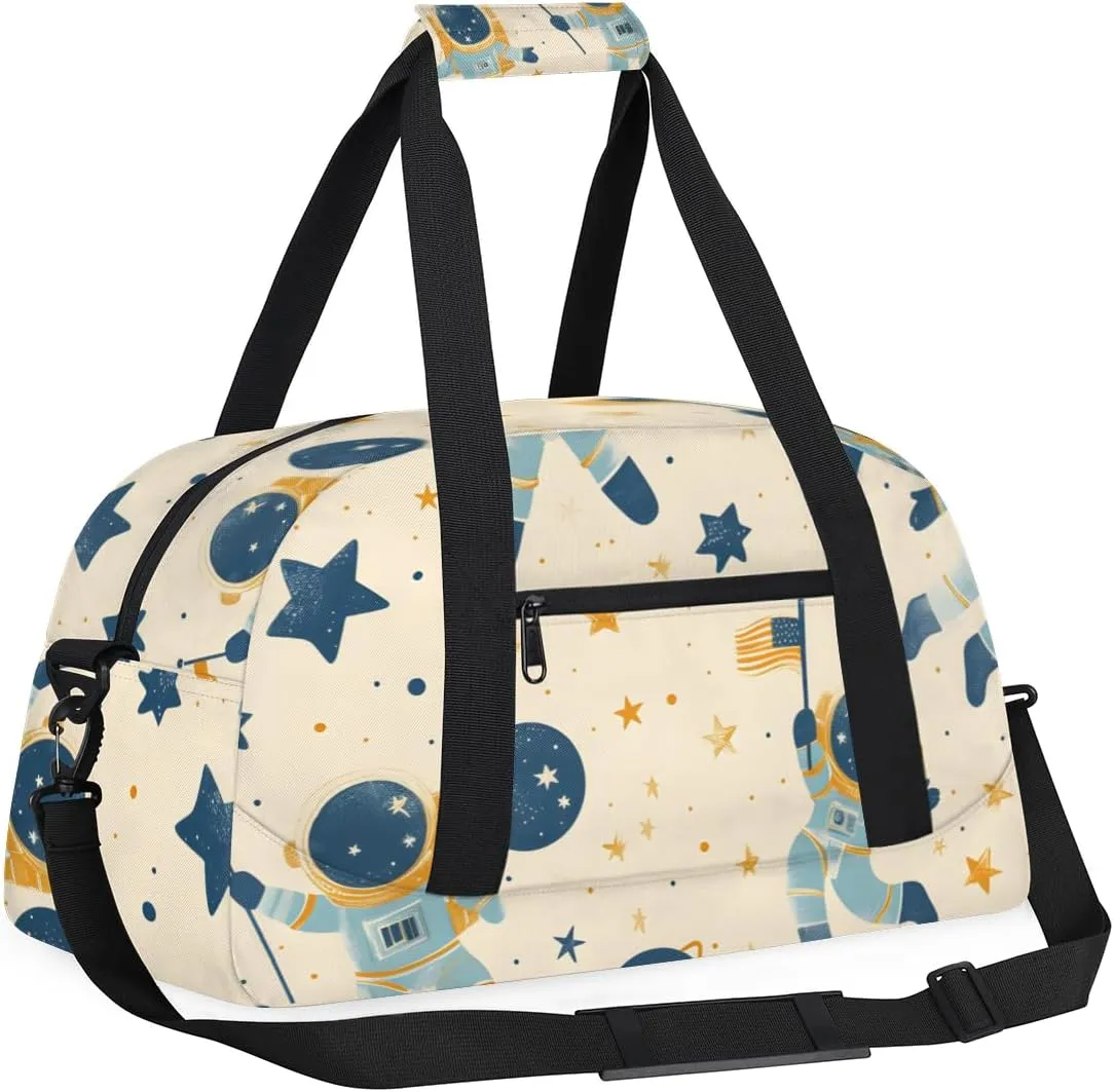 Cute Astronaut Boys Girls Gym Bag Dance Perform Training Duffel Bags Weekender Carry-On Tote Luggage Bag Ideal for School Practice or Overnight Trips Cute Space