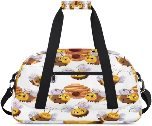 Cute Bee Gym Duffel Bag for Men Women Honeycomb Sports Tote Bag with Adjustable Shoulder Strap for Dance Gymnastics Traveling Outdoor Camping Overnight Stay