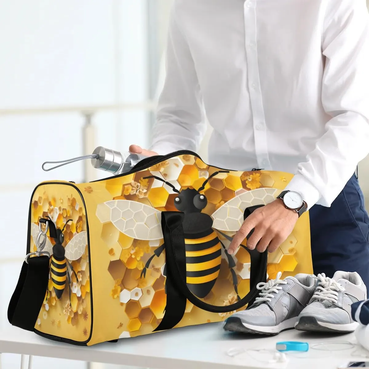 Cute Bees Travel Duffel Bag for Women Men Waterproof Foldable Overnight Weekender Bag Large Capacity Sports Gym Bag
