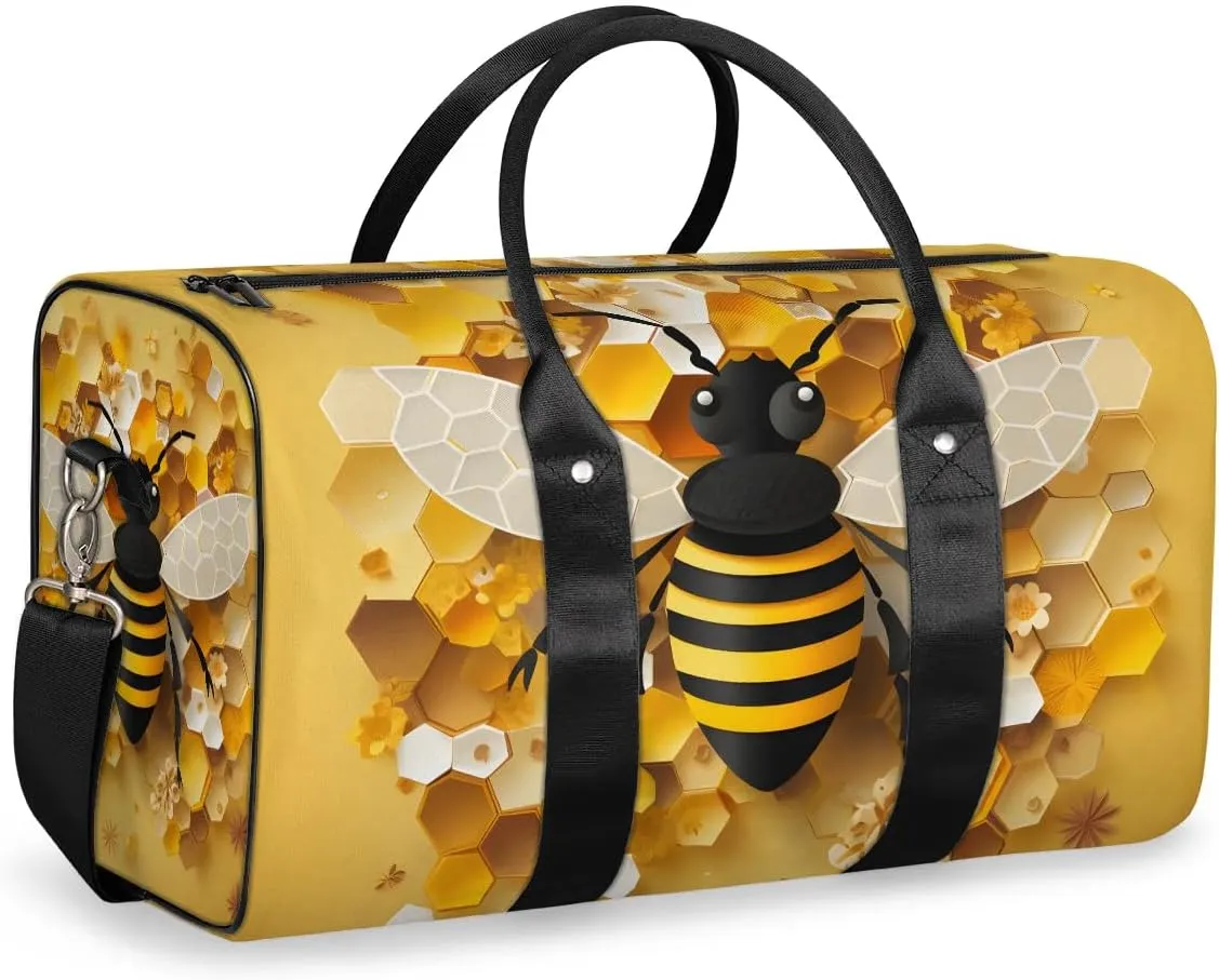 Cute Bees Travel Duffel Bag for Women Men Waterproof Foldable Overnight Weekender Bag Large Capacity Sports Gym Bag