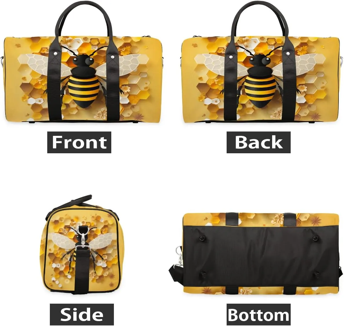 Cute Bees Travel Duffel Bag for Women Men Waterproof Foldable Overnight Weekender Bag Large Capacity Sports Gym Bag
