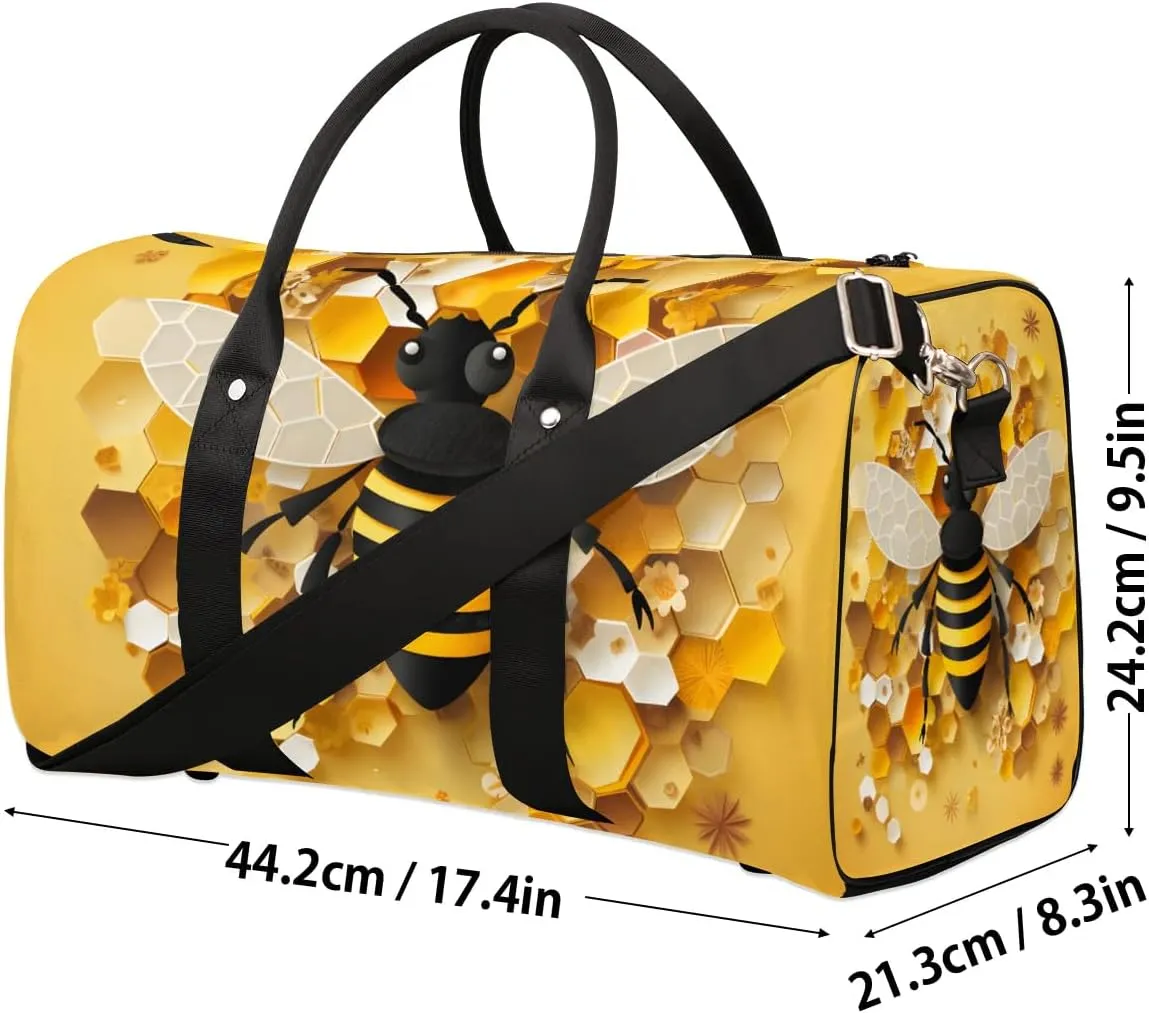 Cute Bees Travel Duffel Bag for Women Men Waterproof Foldable Overnight Weekender Bag Large Capacity Sports Gym Bag