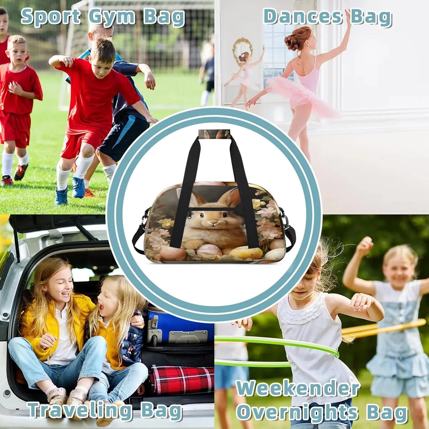 Cute Bunny Easter Eggs Small Gym Bag 18 inch Carry On Duffel Bag for Weekender Travel Sports Workout Yoga Gymnastics Dance Ballet