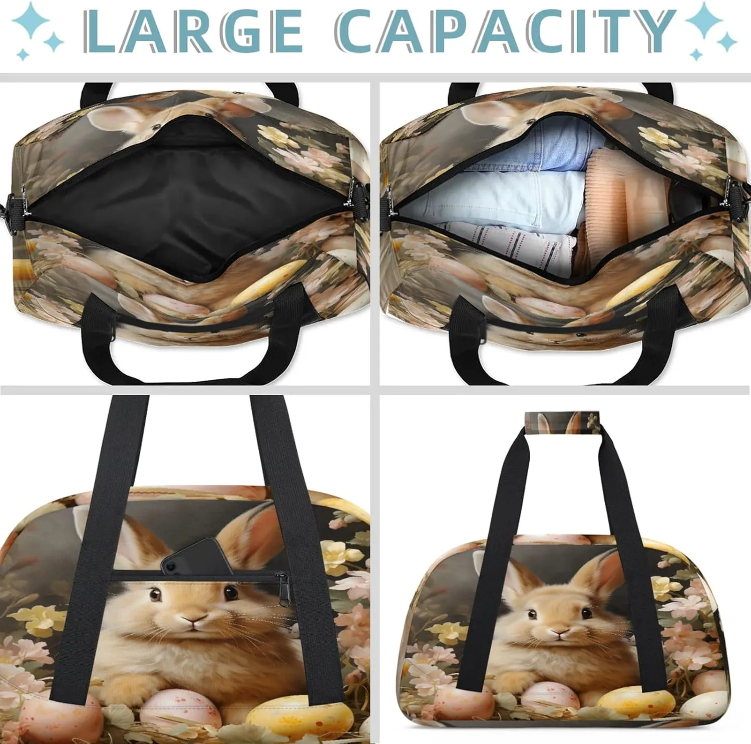 Cute Bunny Easter Eggs Small Gym Bag 18 inch Carry On Duffel Bag for Weekender Travel Sports Workout Yoga Gymnastics Dance Ballet