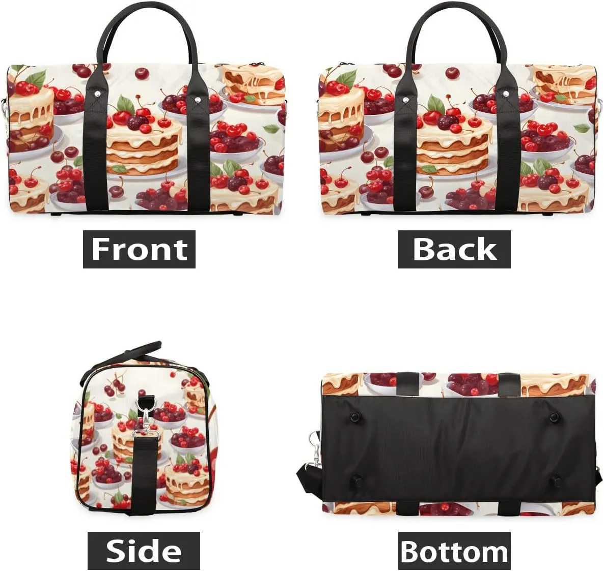 Cute Cake Pattern Travel Duffel Bag for Women Men Waterproof Foldable Overnight Weekender Bag Large Capacity Sports Gym Bag