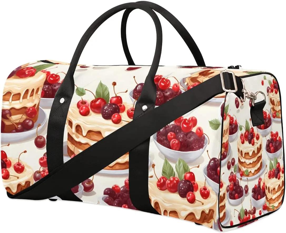 Cute Cake Pattern Travel Duffel Bag for Women Men Waterproof Foldable Overnight Weekender Bag Large Capacity Sports Gym Bag