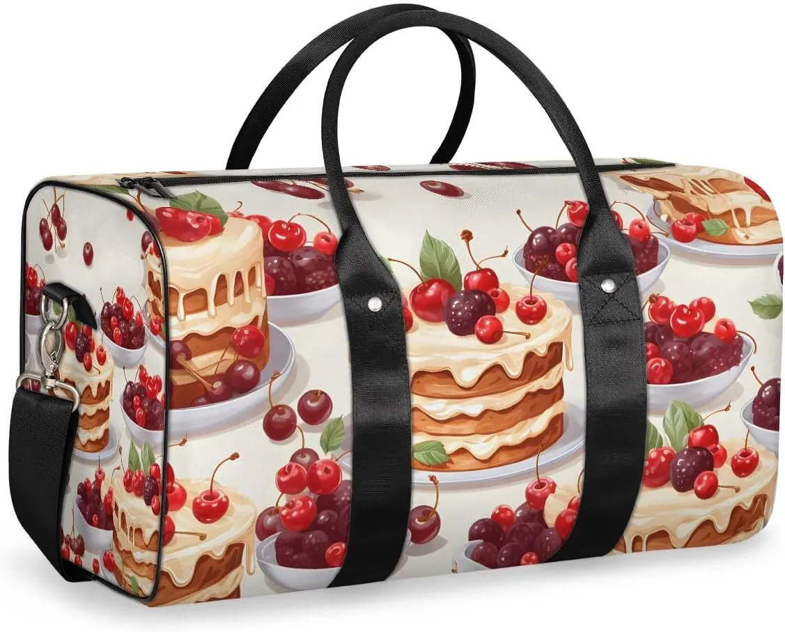 Cute Cake Pattern Travel Duffel Bag for Women Men Waterproof Foldable Overnight Weekender Bag Large Capacity Sports Gym Bag