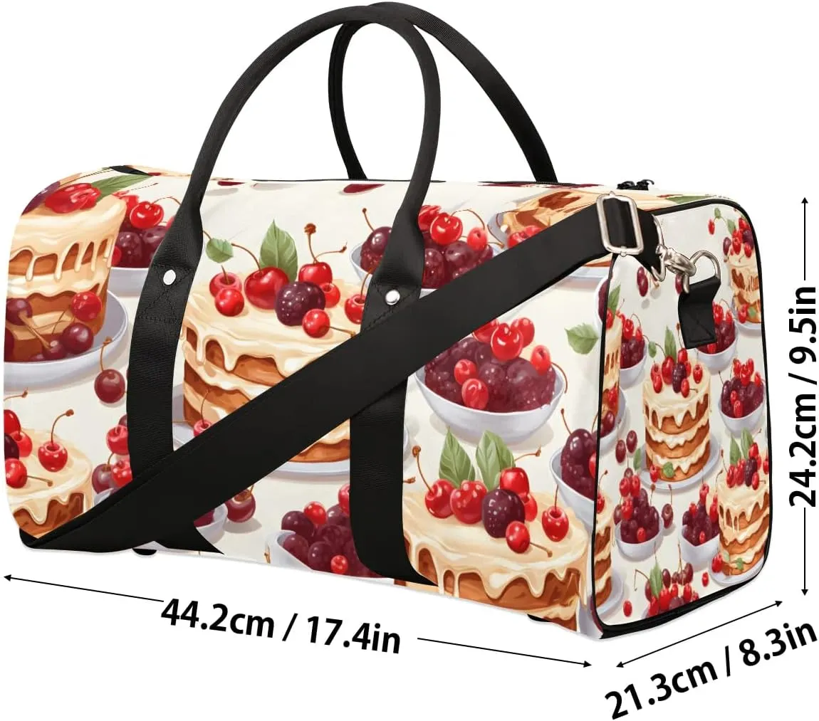 Cute Cake Pattern Travel Duffel Bag for Women Men Waterproof Foldable Overnight Weekender Bag Large Capacity Sports Gym Bag