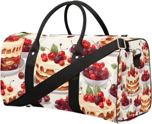 Cute Cake Pattern Travel Duffel Bag for Women Men Waterproof Foldable Overnight Weekender Bag Large Capacity Sports Gym Bag