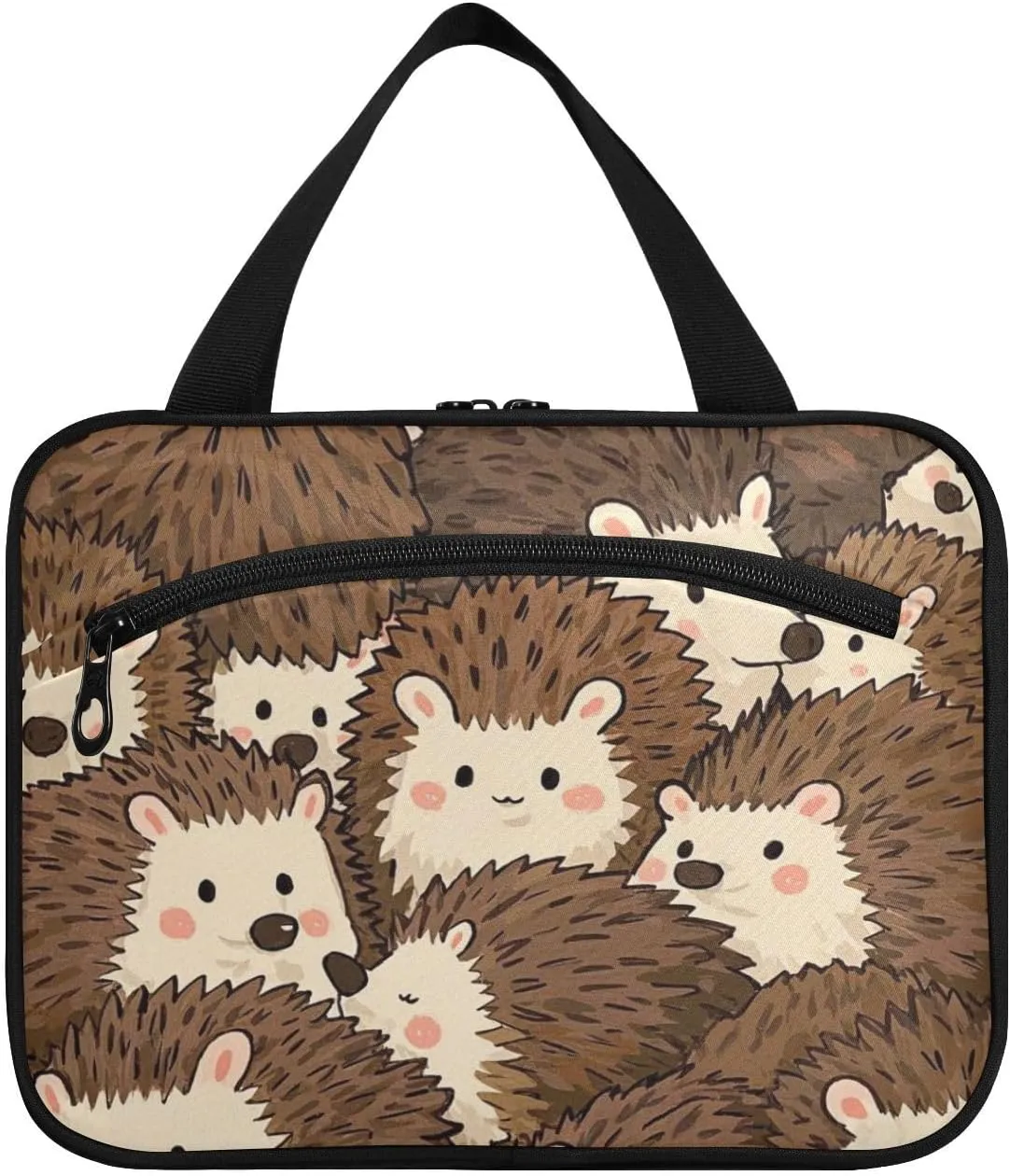 Cute Cartoon Hedgehog Brown hanging bag travel cosmetic bag with hook, designer washable bags with zipper for travel must backpacking bolsas de maquillaje para mujer L