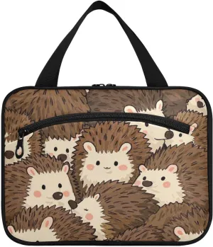 Cute Cartoon Hedgehog Brown hanging bag travel cosmetic bag with hook, designer washable bags with zipper for travel must backpacking bolsas de maquillaje para mujer L