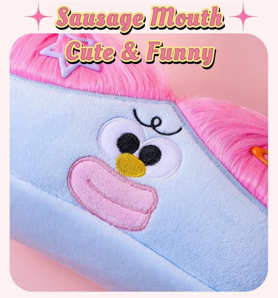 Cute DIY Pen Bag Case Box Stocking Stuffers Cute Creative Long Hair Doll Colorful Cartoon Large Capacity Zipper Organizer Storage Bag Box Nice Gift (Purple)