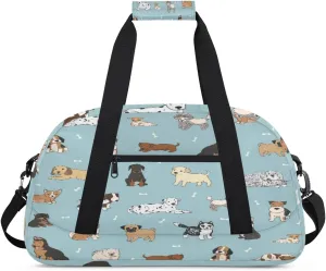 Cute Dog Gym Duffel Bag for Men Women Bone Sports Tote Bag with Adjustable Shoulder Strap for Dance Gymnastics Traveling Outdoor Camping Overnight Stay