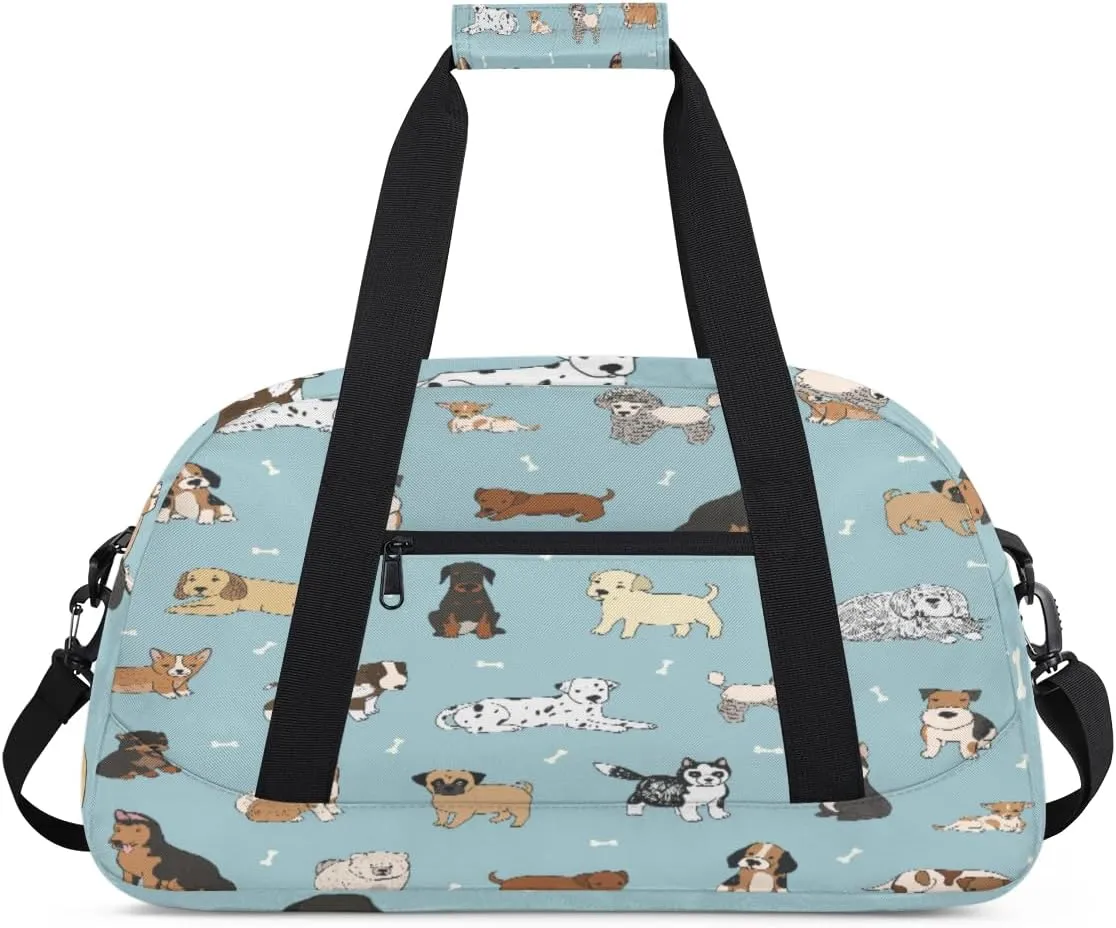 Cute Dog Gym Duffel Bag for Men Women Bone Sports Tote Bag with Adjustable Shoulder Strap for Dance Gymnastics Traveling Outdoor Camping Overnight Stay