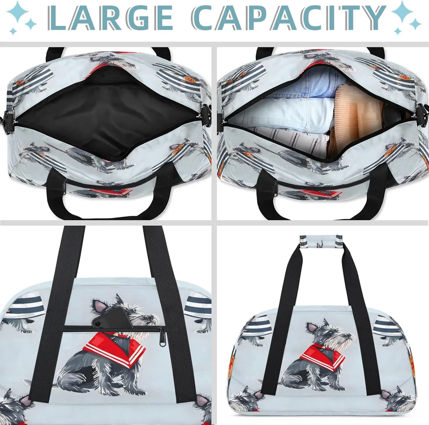 Cute Dog Scottish Terrier Small Gym Bag 18 inch Carry On Duffel Bag for Weekender Travel Sports Workout Yoga Gymnastics Dance Ballet