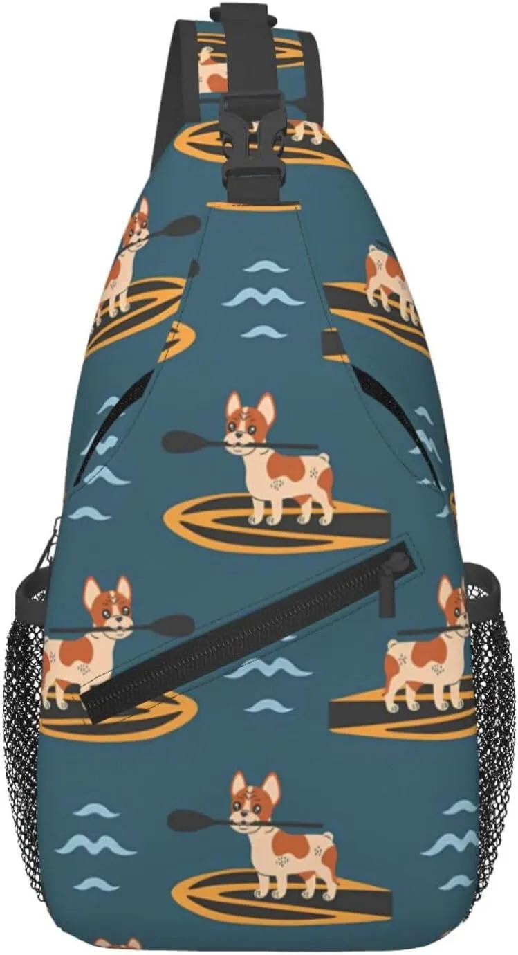 Cute Dog Surfing Casual Sling Bag For Women Men'S Crossbody Chest Bag Shoulder Backpack Adjustable Strap Lightweight Travel Hiking Daypack Unisex