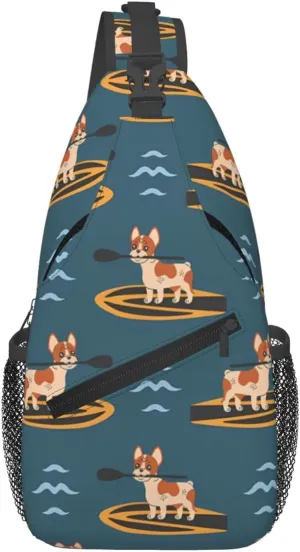 Cute Dog Surfing Casual Sling Bag For Women Men'S Crossbody Chest Bag Shoulder Backpack Adjustable Strap Lightweight Travel Hiking Daypack Unisex