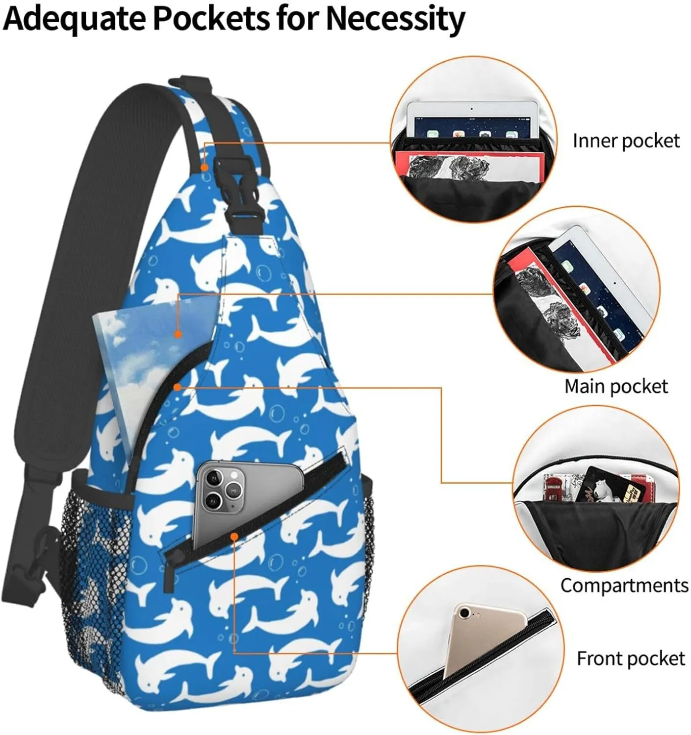 Cute Dolphin Crossbody Bag Cute Shoulder Bag Backpack Cute Dolphin Sling Bag Chest Casual Daypack Bag