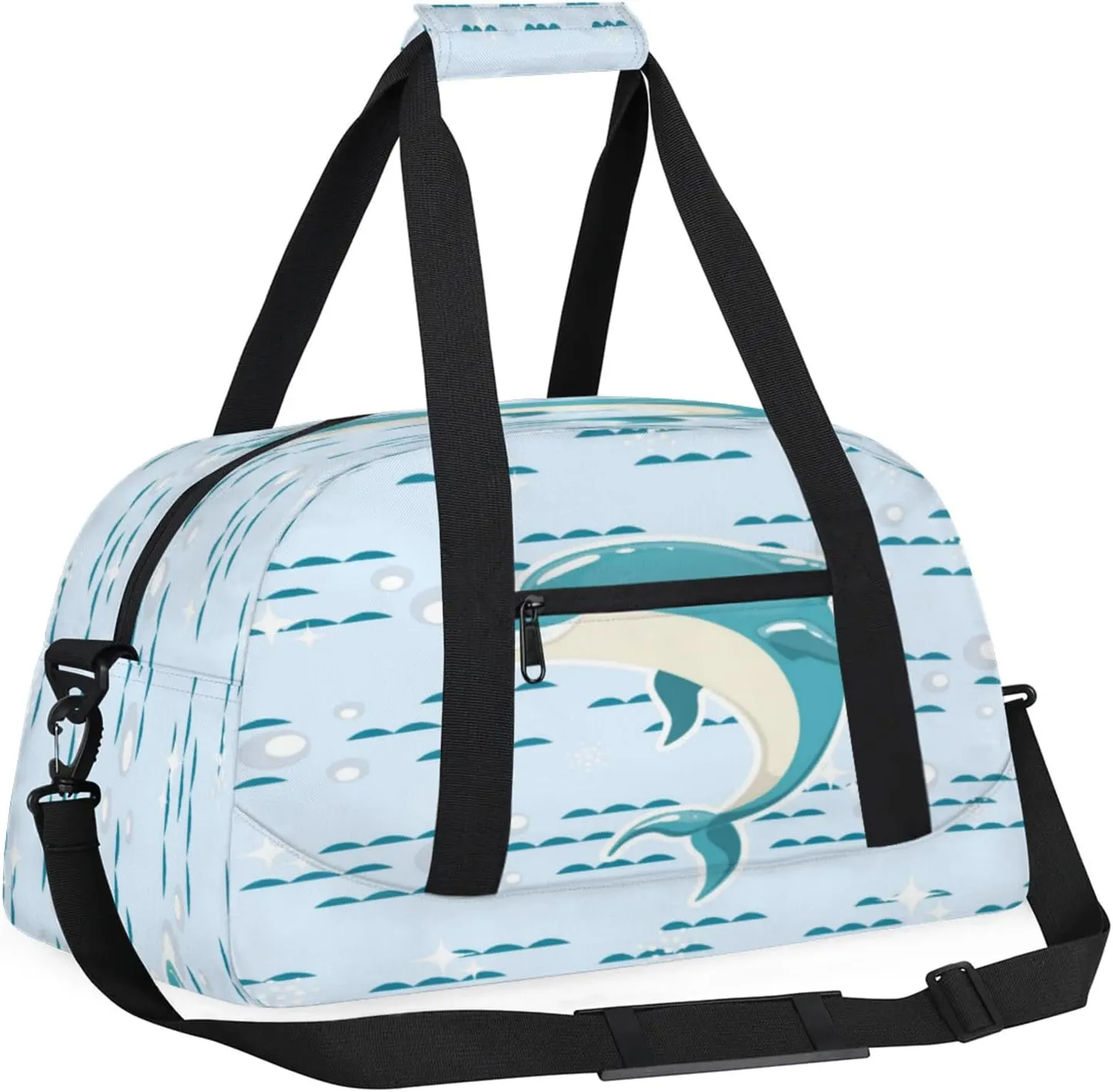 Cute Dolphin Small Gym Bag for Women Men, Travel Duffle Bag Workout Dance Tote Bag Carry On Overnight Weekender Bag