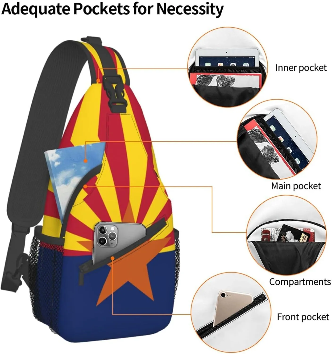 Cute Flag Sling Bag Crossbody Backpack Patriotic Flag Travel Hiking Daypack Shoulder Chest Bag for Women Men