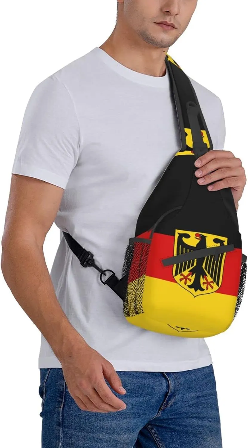 Cute German Flag Sling Backpack, Multipurpose Crossbody Shoulder Bag Travel Hiking Germany Casual Daypack for Men Women