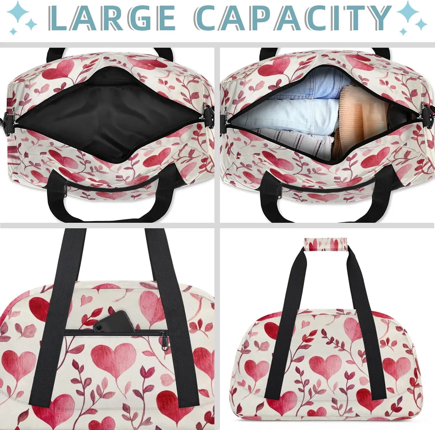 Cute Heart Shape Small Gym Bag 18 inch Carry On Duffel Bag for Weekender Travel Sports Workout Yoga Gymnastics Dance Ballet