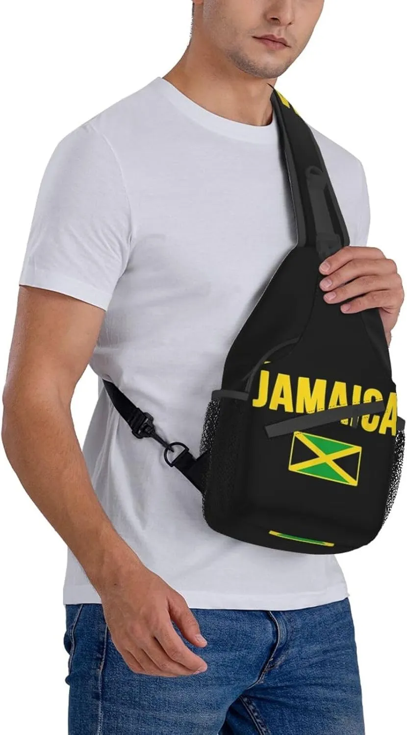 Cute Jamaica Flag Sling Backpack, Multipurpose Crossbody Shoulder Bag Jamaican Travel Hiking Daypack for Women Men