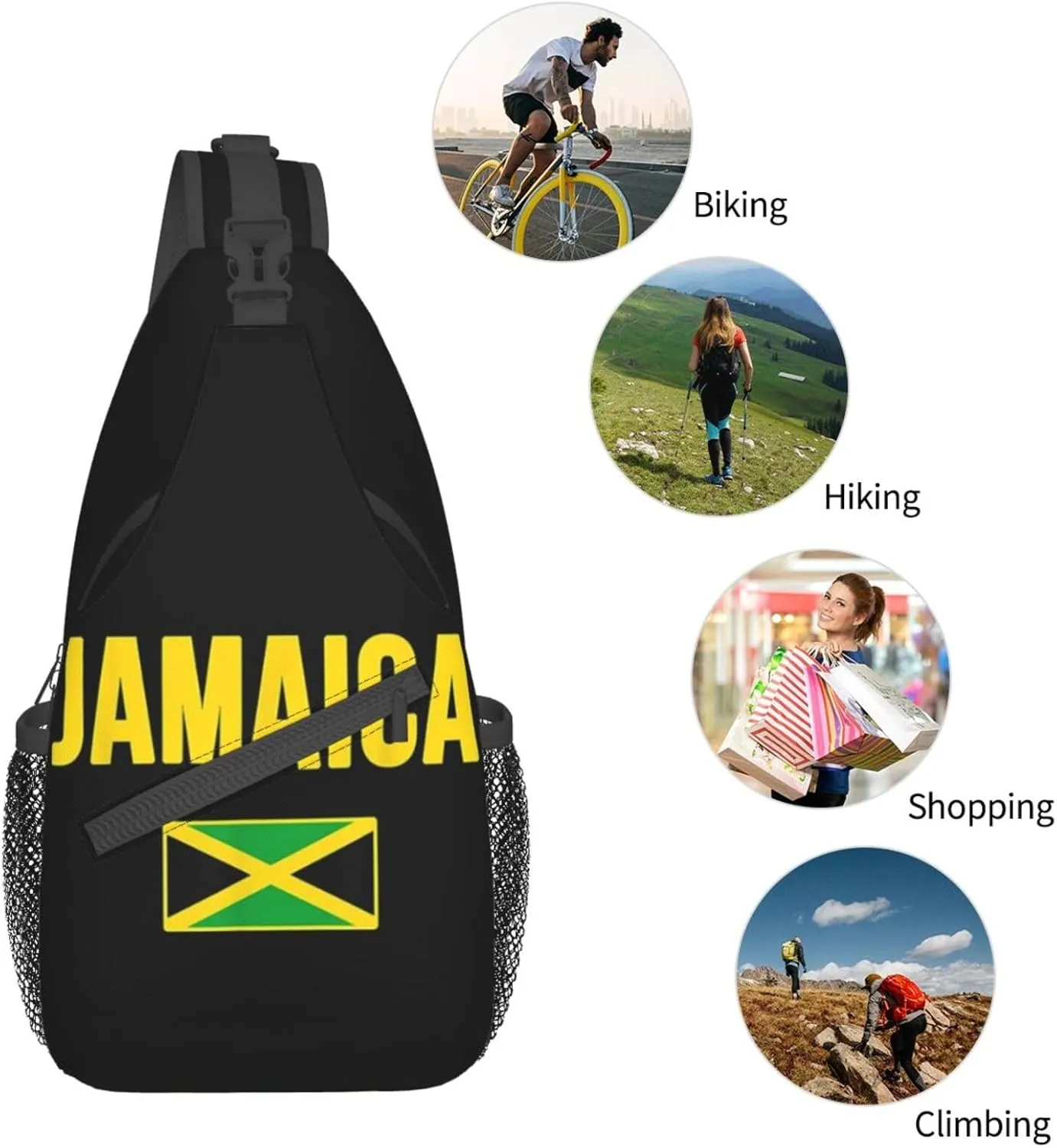 Cute Jamaica Flag Sling Backpack, Multipurpose Crossbody Shoulder Bag Jamaican Travel Hiking Daypack for Women Men