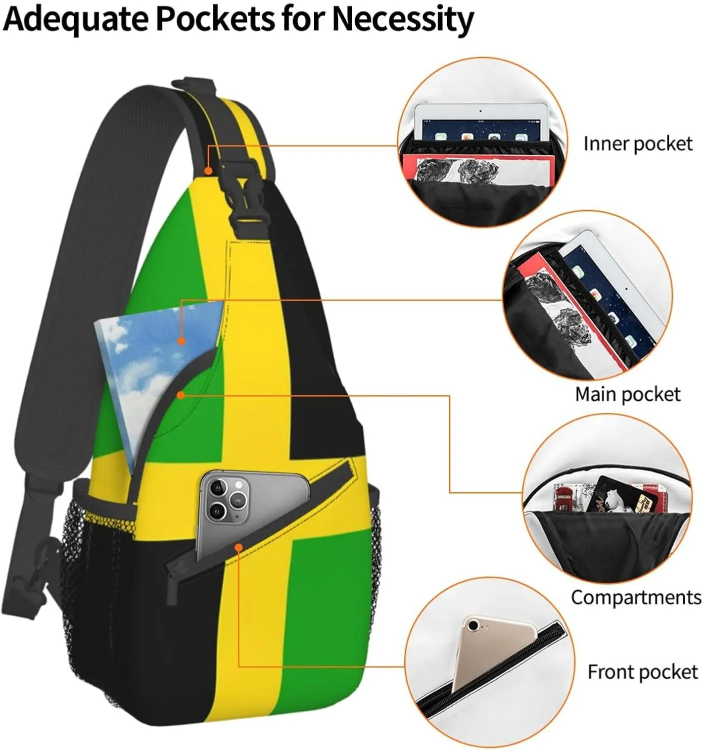 Cute Jamaica Flag Sling Backpack, Multipurpose Crossbody Shoulder Bag Jamaican Travel Hiking Daypack for Women Men