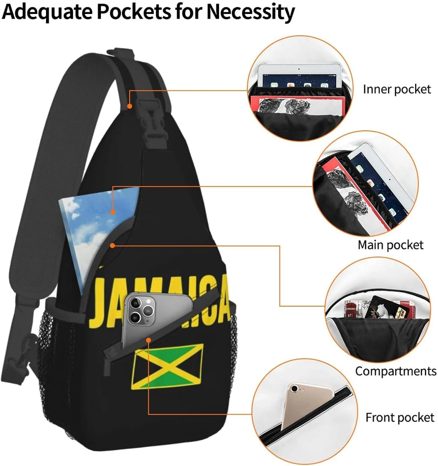Cute Jamaica Flag Sling Backpack, Multipurpose Crossbody Shoulder Bag Jamaican Travel Hiking Daypack for Women Men