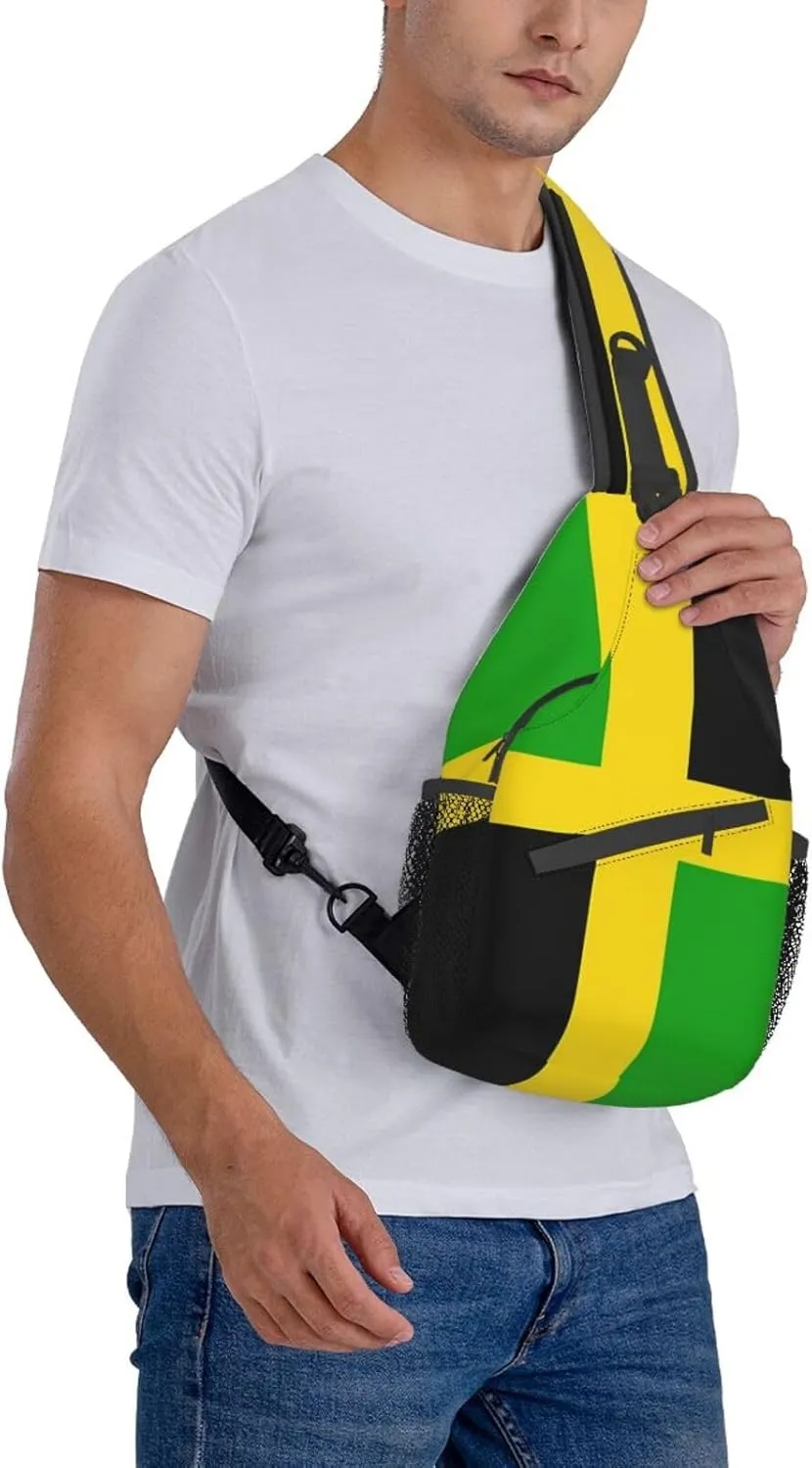 Cute Jamaica Flag Sling Backpack, Multipurpose Crossbody Shoulder Bag Jamaican Travel Hiking Daypack for Women Men