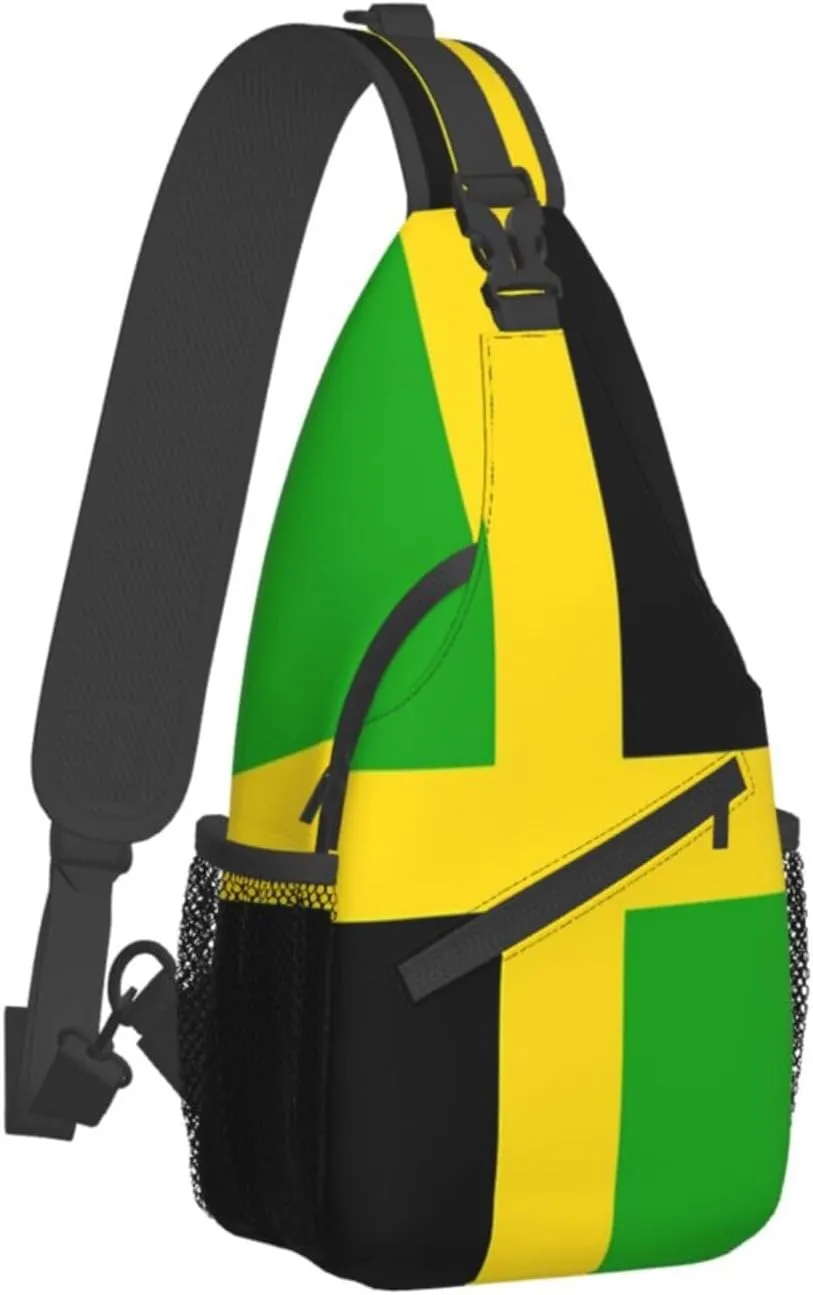 Cute Jamaica Flag Sling Backpack, Multipurpose Crossbody Shoulder Bag Jamaican Travel Hiking Daypack for Women Men