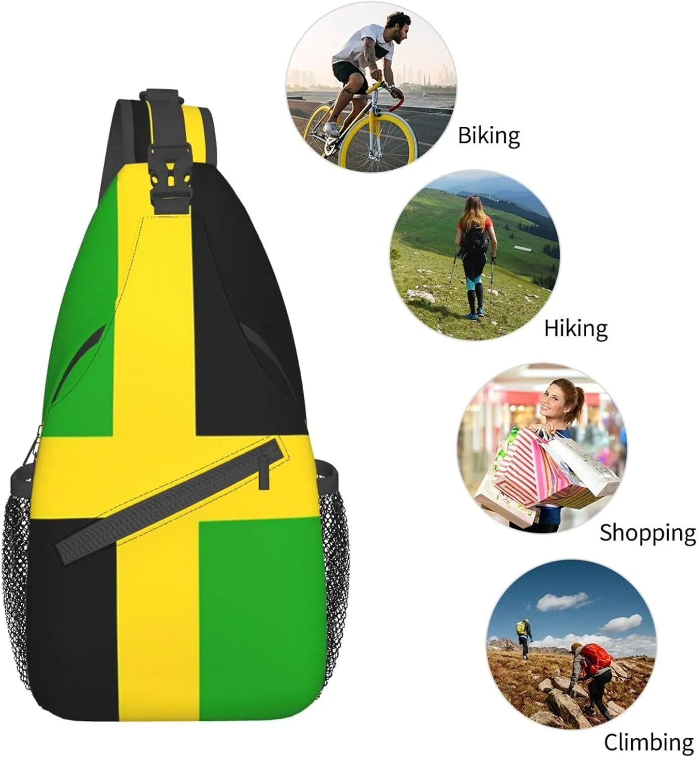 Cute Jamaica Flag Sling Backpack, Multipurpose Crossbody Shoulder Bag Jamaican Travel Hiking Daypack for Women Men