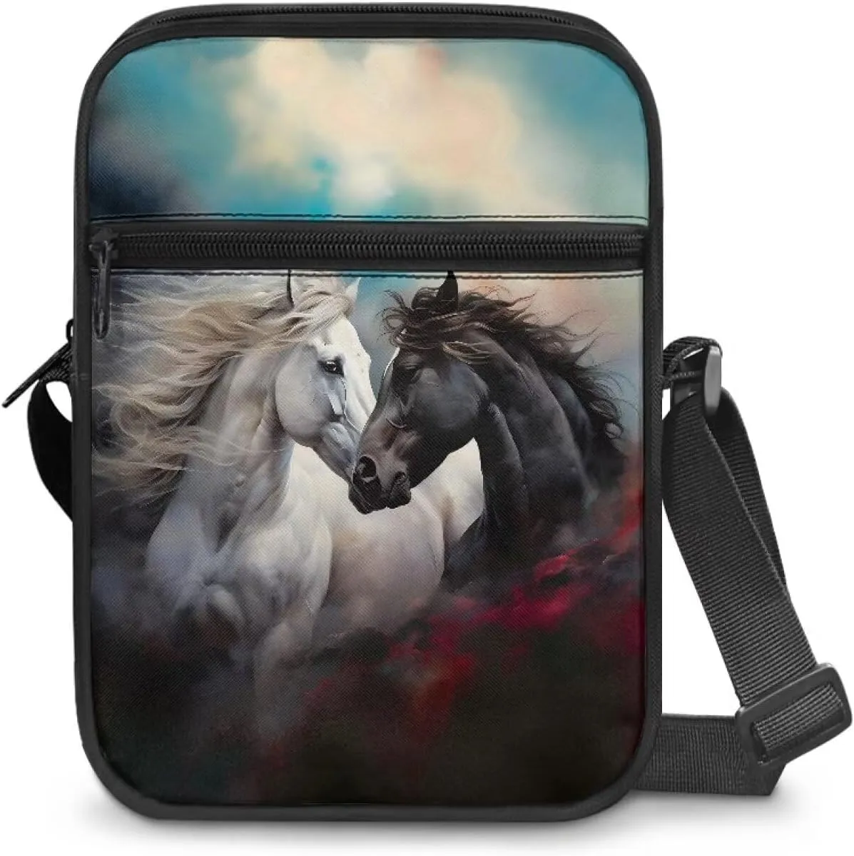 Cute Messenger Bag with Zipper and Front Pocket Sling Crossbody Shoulder Bags Adjustable Strap